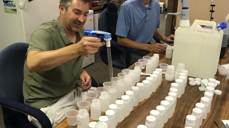 Testing private water samples with the city of Perham and MDA Aaron Mike 2018
